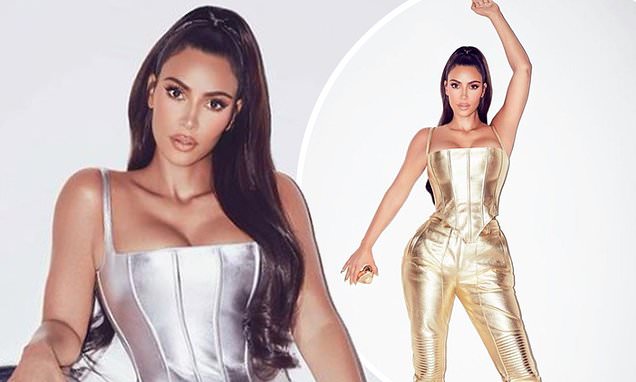 Kim Kardashian Shows Off Her Curves In Silver And Gold Corsets Daily Mail Today Weird News 